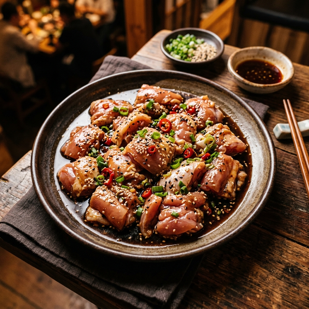 Marinated chicken thigh pieces ready for the grill